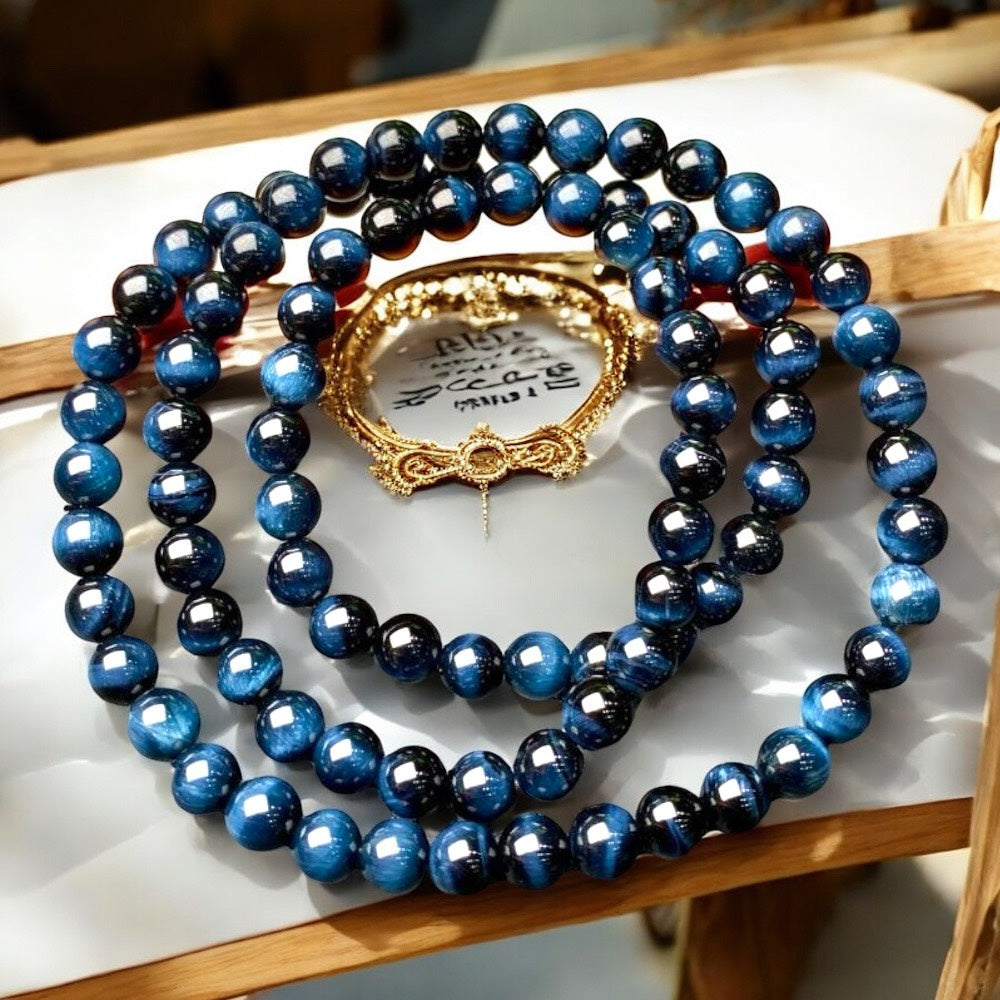 【EU CARE-歐台絲路】天然閃電藍虎眼石手環|冷靜斷決 × 靈感洞察 × 情緒切割 × 守護能場 × 領導權威