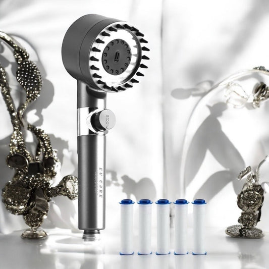 增壓蓮蓬頭衛浴花灑一鍵止水贈6濾心(蓮蓬頭花灑 省水 加壓 過濾雜質)【EU CARE-歐台絲路】