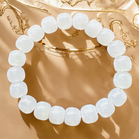 天然和田白玉桶珠手環