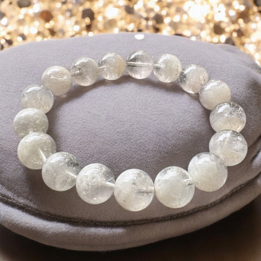 天然聚寶盆奶灰白兔毛水晶手環