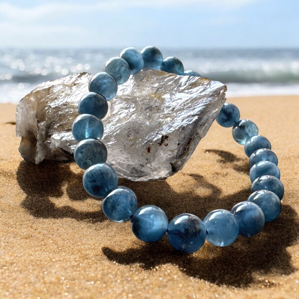 天然海藍寶手環黑碧璽雙石共生手環