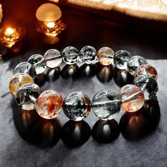 天然紅黑彩閃靈鑽水晶手環