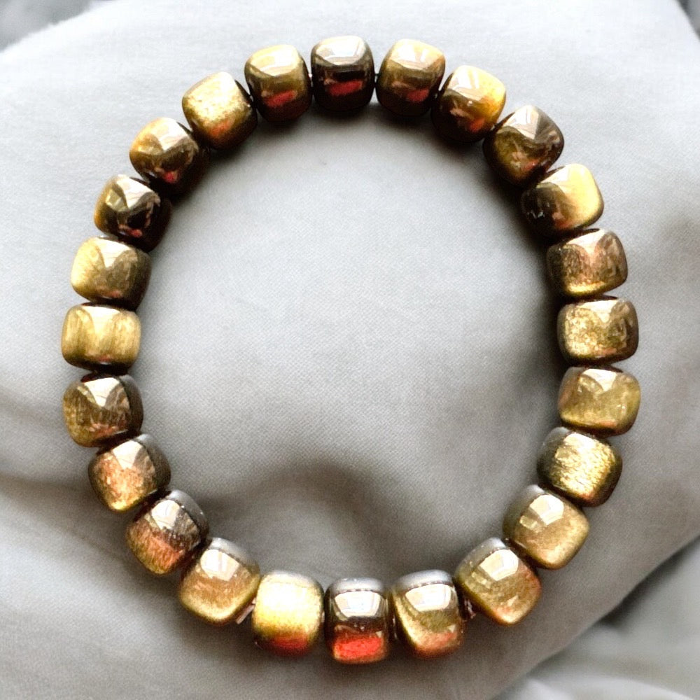 金曜石天然 7A 雙貓眼金曜石桶珠手環|金眼覺醒 × 氣場防護 × 財富守護 × 意志強化