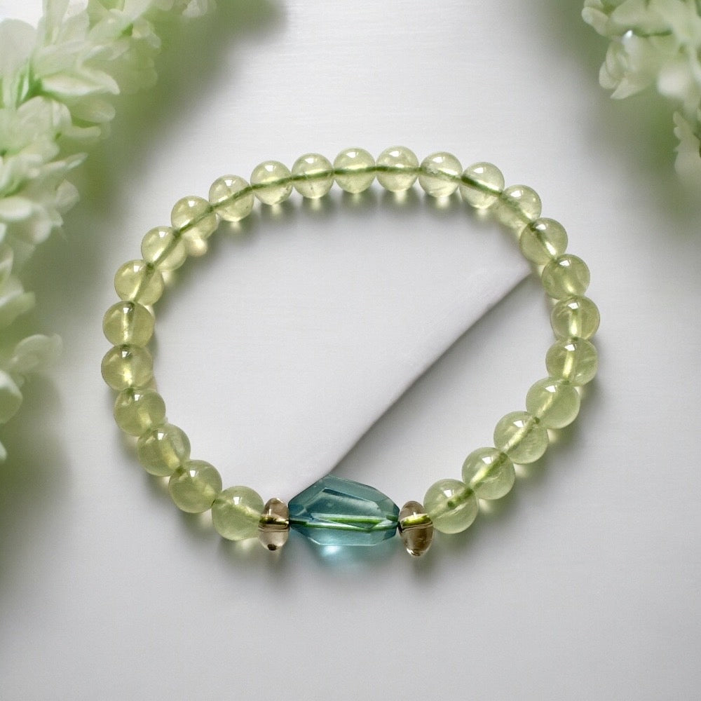 天然透體貓眼綠葡萄石海藍寶手環