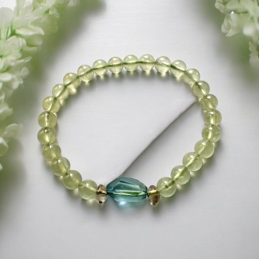 天然透體貓眼綠葡萄石海藍寶手環
