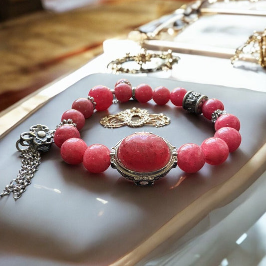 天然櫻花雨薔薇輝石手環玫瑰石手環|心輪啟動 × 情緒釋放 × 柔頻顯化 × 愛的自我關懷 × 美感氣場提昇【歐台絲路 EU CARE】