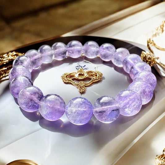 天然半盆紫兔毛水晶手鍊|靈性覺醒 × 情緒平衡 × 能量防護