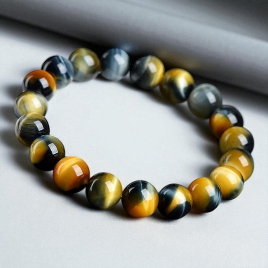 天然7A藍金黃夢幻虎眼石手環-三色平衡  氣場護盾  財富啟動 靈性洞察 王者之環 三曜之眼