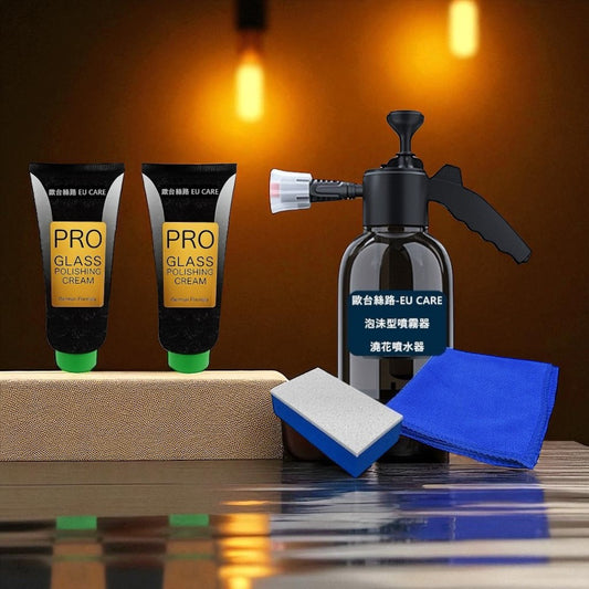 專業汽車玻璃鍍膜去膜劑|快速去除油膜水垢 還原清晰視野|歐台絲路 EU CARE