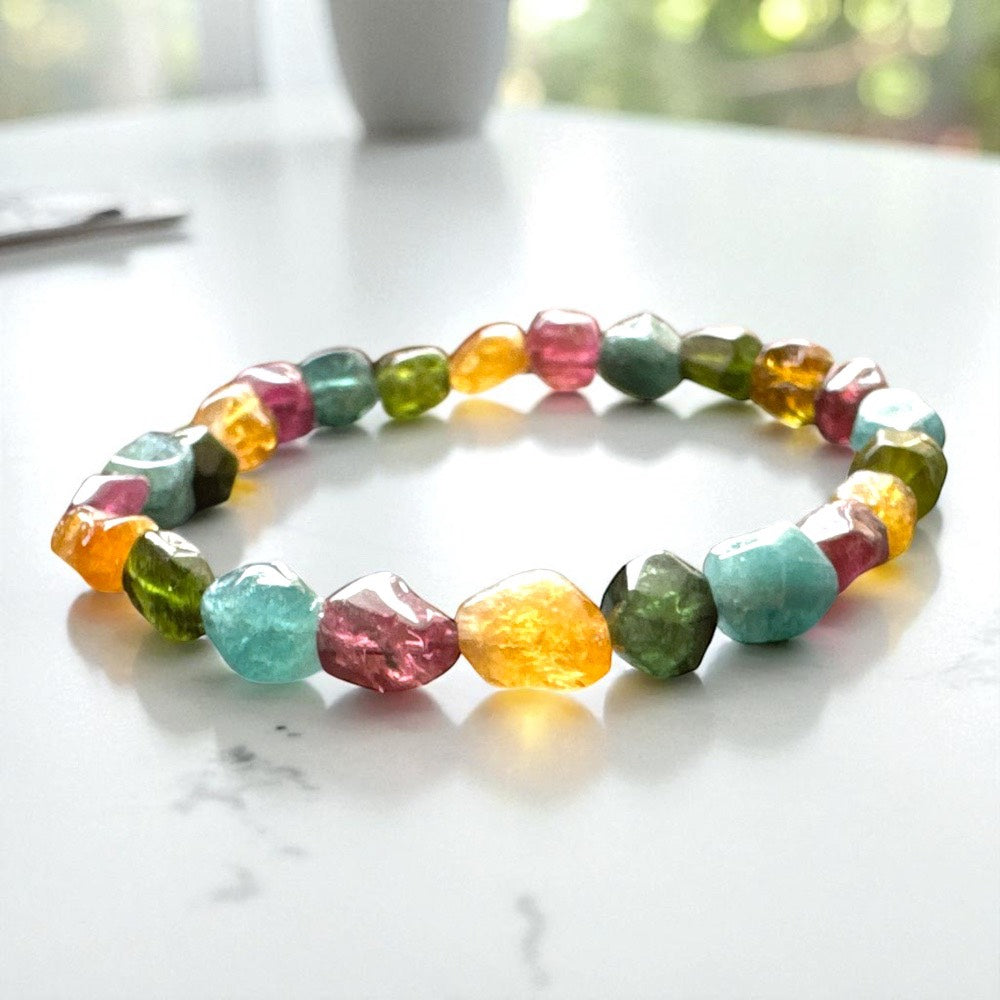 天然原礦彩色碧璽鑽切手環|全方位運勢提升|防護淨化|愛與人緣|冷靜智慧|財富能量