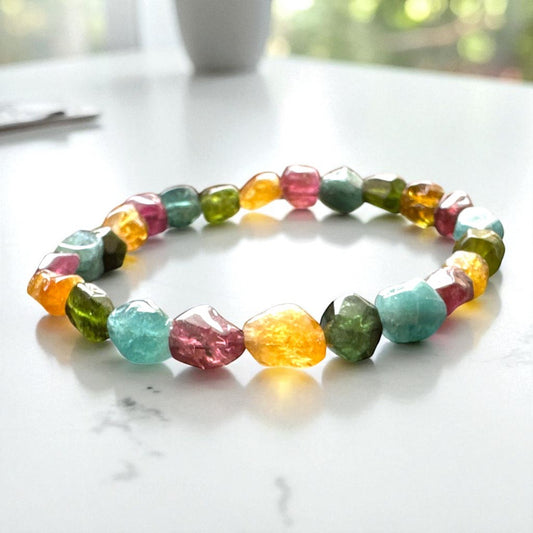天然原礦彩色碧璽鑽切手環|全方位運勢提升|防護淨化|愛與人緣|冷靜智慧|財富能量