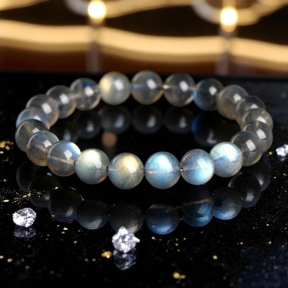 天然7A斯里蘭卡藍澄黃灰月光石手鍊|情感療癒|直覺與洞察力提升|安定心靈防焦慮|女性能量平衡