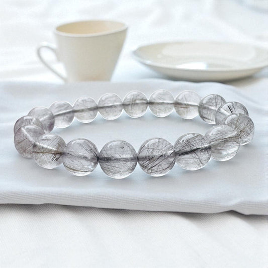 天然黑銀鈦髮水晶手鍊|銀光護佑,思維清明;守護財富,穩健前行