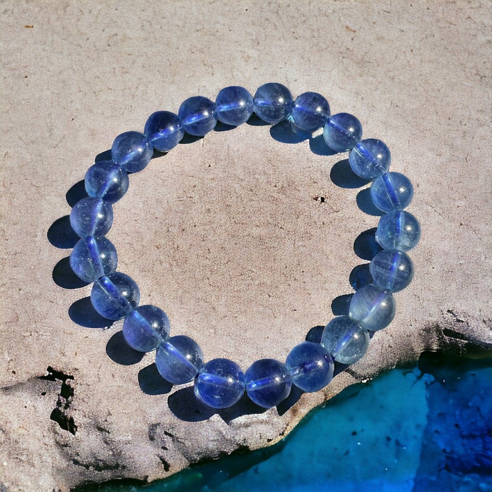 天然7A收藏級魔鬼藍冰種海藍寶水晶寶石手環～3月誕生幸運石守護純淨心靈的海神之石