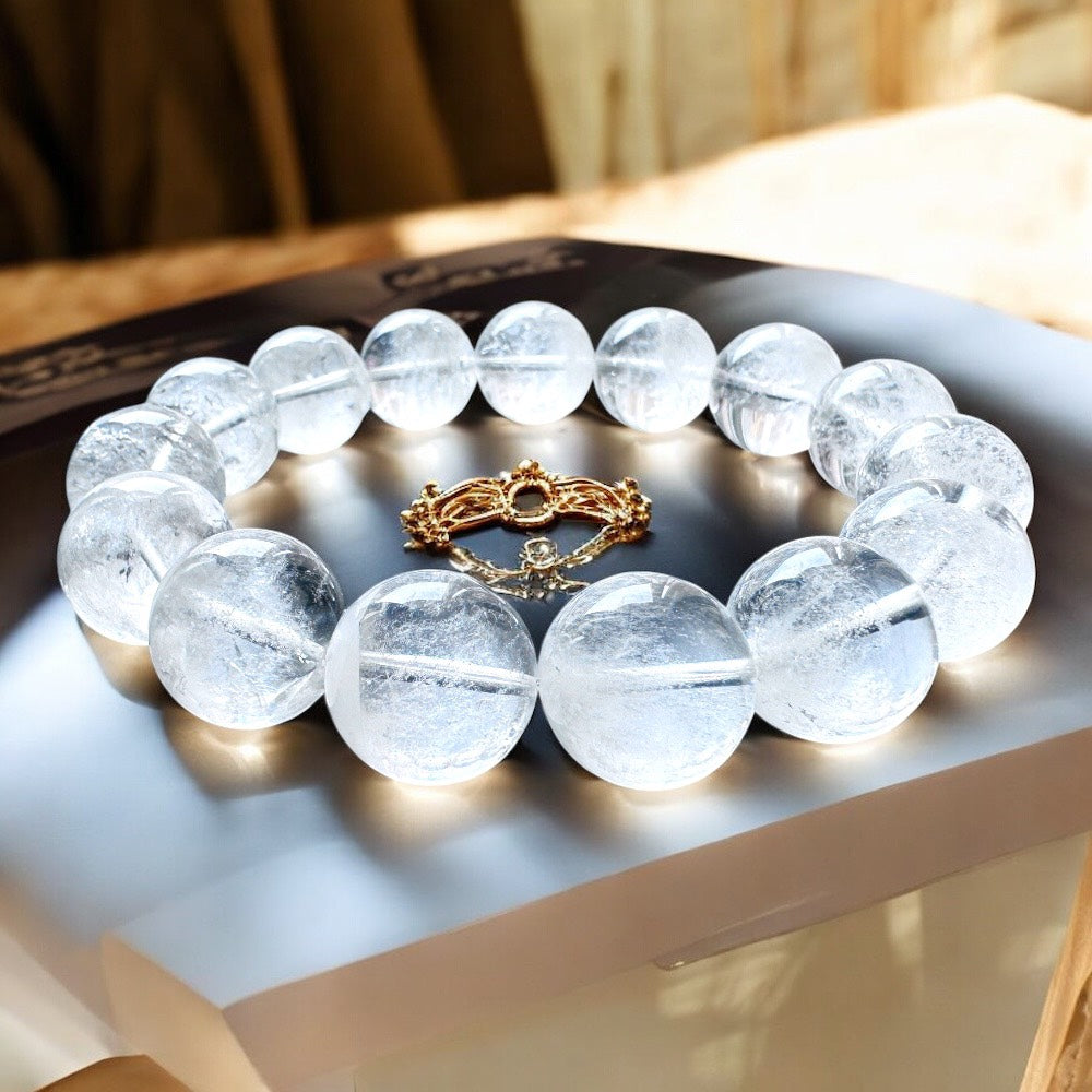 【EU CARE-歐台絲路】天然聚寶盆白兔毛水晶手環｜穩場聚氣 × 靜心沉穩 × 吸納財氣 × 陰陽平衡 × 守護療癒