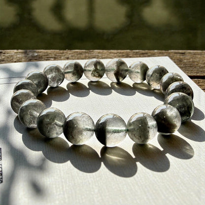 天然半盆綠幽靈共生紅幽靈水晶手環｜木火相生招正財、助事業執行力，天然半盆聚財異象水晶