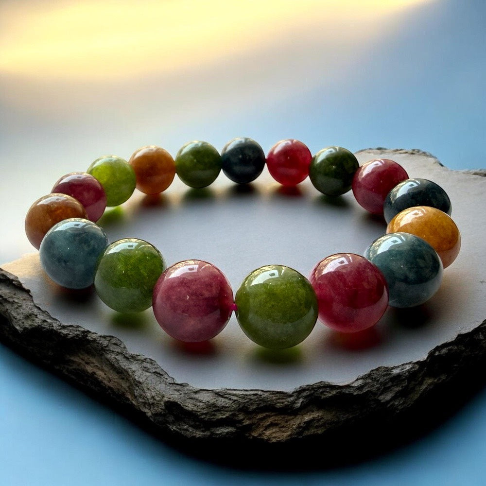天然老礦彩碧璽手環：全方位五行平衡、招財與避邪守護之石｜歐台絲路 EU CARE