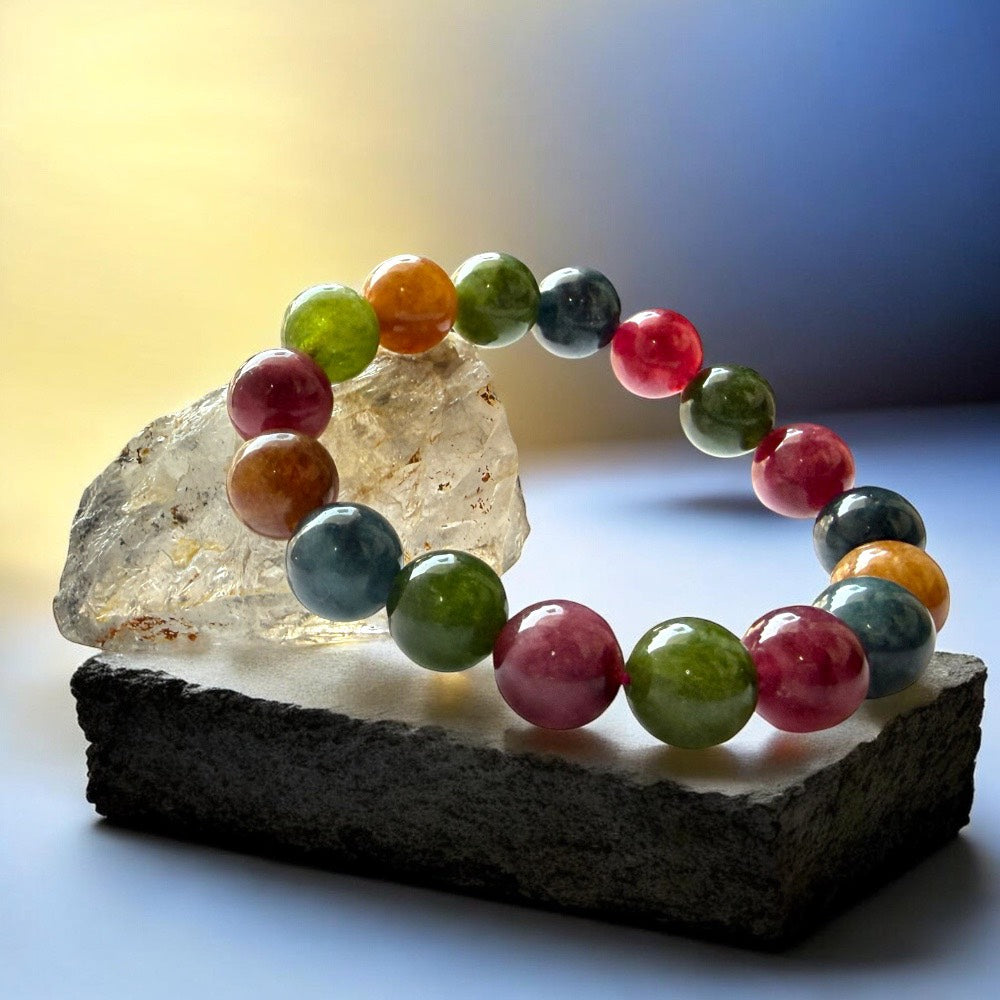 天然老礦彩碧璽手環：全方位五行平衡、招財與避邪守護之石｜歐台絲路 EU CARE