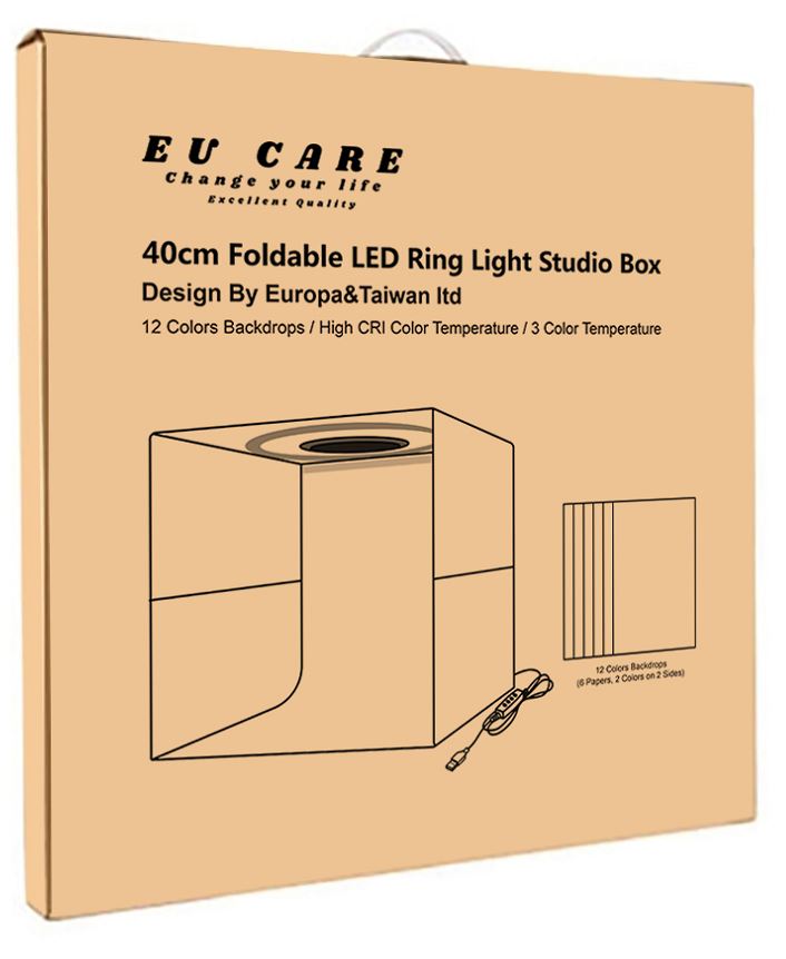 特製版EU快速組裝攝影棚40cm  環型燈高亮便攜式攝影棚套裝(送12色背景布)