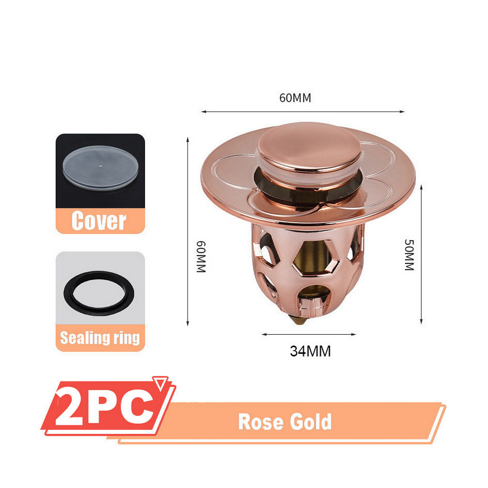 洗手台彈跳排水塞玫瑰金2入組浴室水槽排水彈跳組(地漏芯地漏塞 排水蓋過濾防堵地漏蓋)