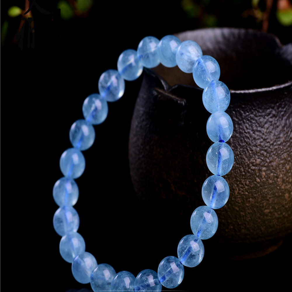 天然7A收藏級魔鬼藍冰種海藍寶手環手鍊-每顆約12mm寶石水晶手環手鍊