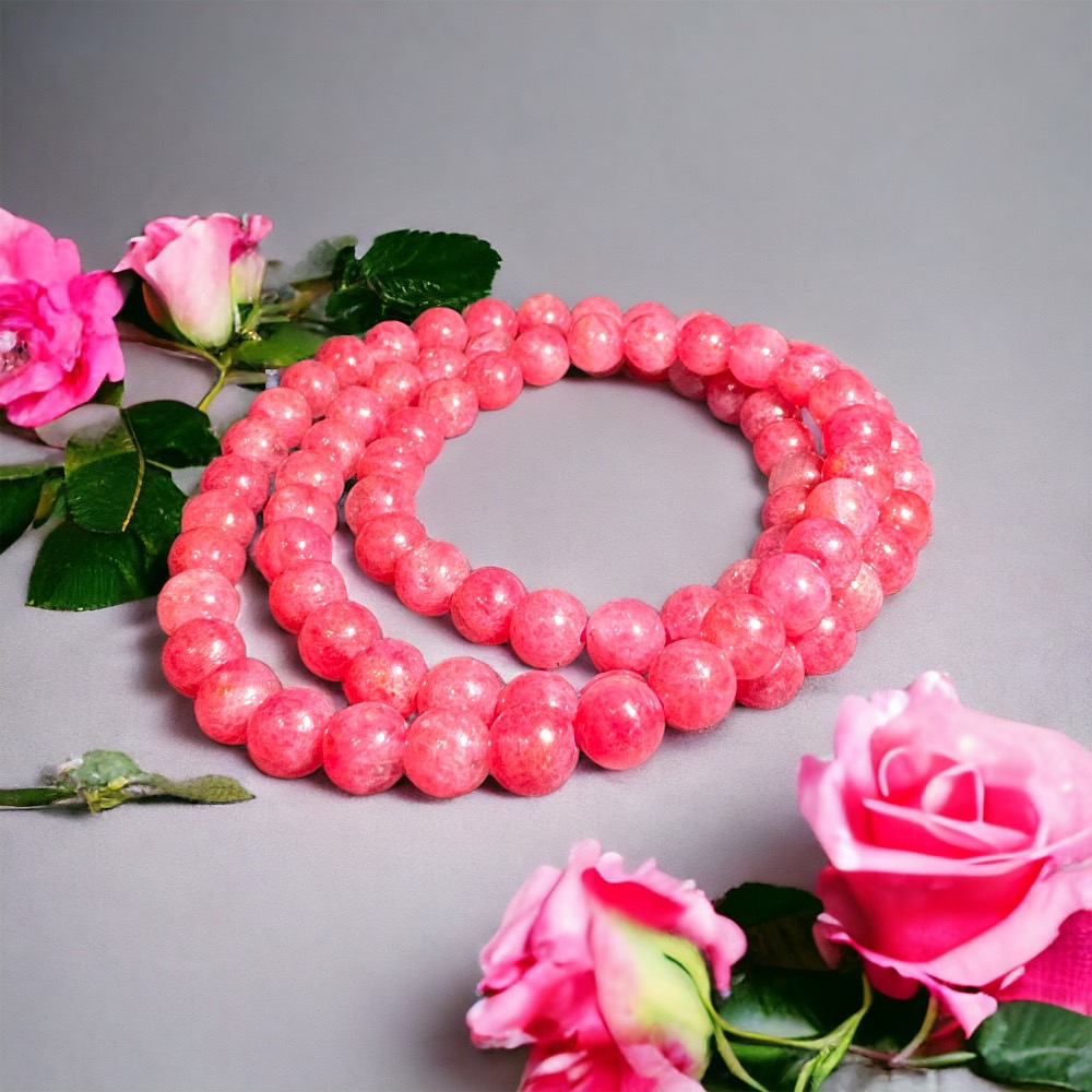 天然7A薔薇灰玫瑰石手環項鍊~紅潤顏色有助你轉運, 為你帶來鴻運當頭
