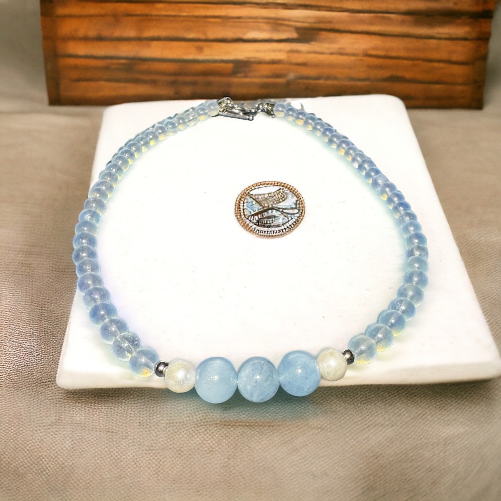 天然海藍寶珍珠項鍊~守護心靈的純淨擁有幸福與放鬆增強思考能力和創造力