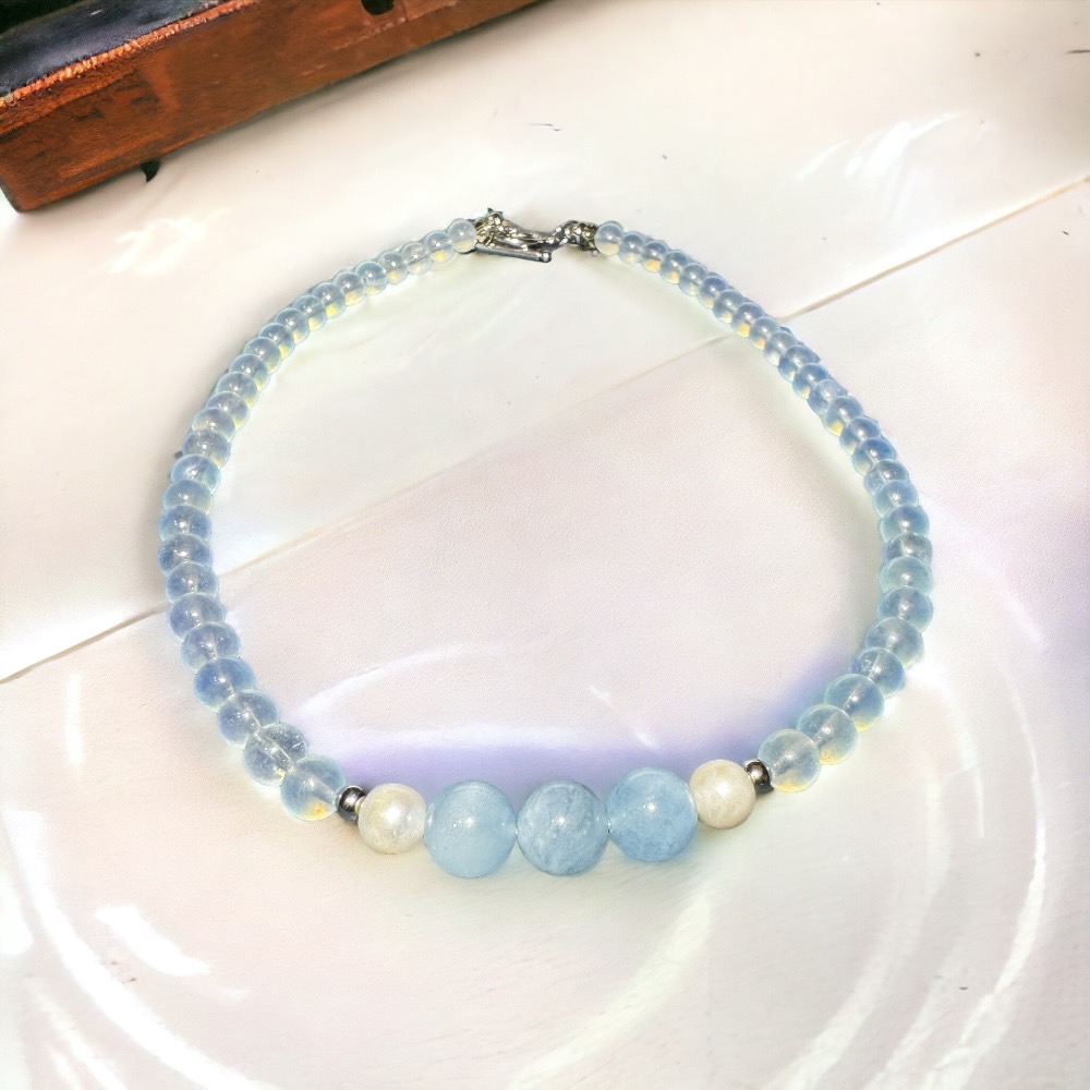 天然海藍寶珍珠項鍊~守護心靈的純淨擁有幸福與放鬆增強思考能力和創造力